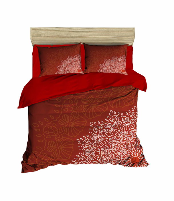 L'essentiel linge de maison Juego de Funda de Edredón Doble Rojo, Blanco y Marrón L'essentiel linge de maison Juego de Funda de Edredón Doble Rojo, Blanco y Marrón